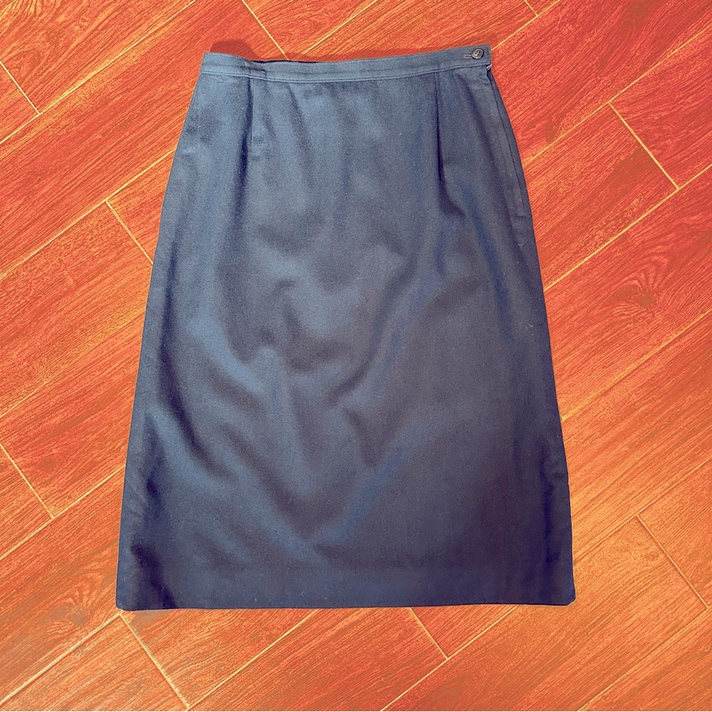 Vintage PENDLETON Navy Blue 100% Virgin Wool A-Line Skirt Size 14 Made in USA